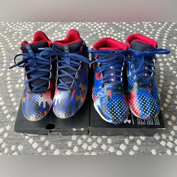 Under Armour Cleats Boys 5 Red White Blue 5Y UA spotlight USA football shoes - Picture 2 of 16